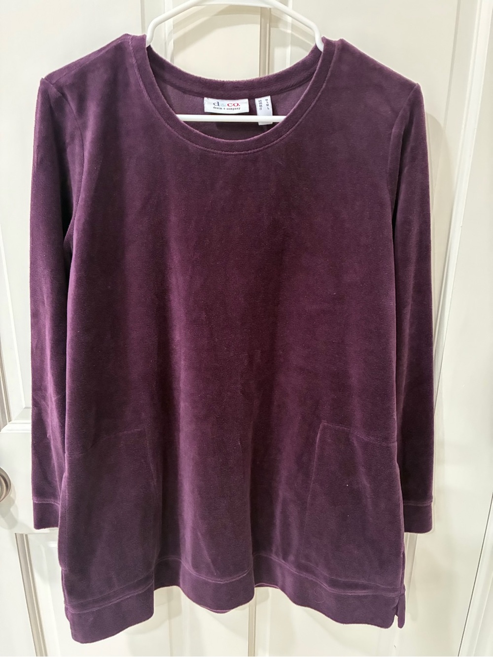 Cl Co Velvet Tunic Top in Plum - Women's Long Sleeve Medium with Side pockets